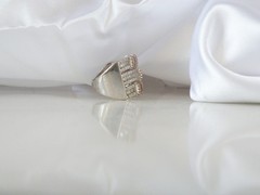 Sterling Silver 925 Large Baguette Gemstone Chunky Statement Band Ring Size 6