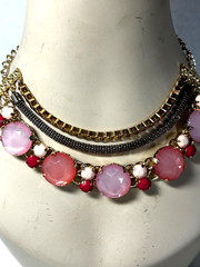 Vtg NY Rhinestone Pink Gold Tone Necklace Statement N3388