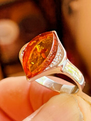 100% Genuine Baltic Natural Amber Silver Ring Size 7,0 Vintage Butterscotch 老琥珀