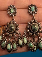 Graziano Natural Stone Turqoise Veined Post Dangle/Drop Earrings Signed
