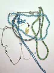 Vintage Blue Necklace Lot Dainty Mixed Beads Glass Stone Plastic Layering