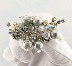 Juliana D&E Brooch #808 Silver Tone Dangle Balls Gold Tone Puddling Rhinestones