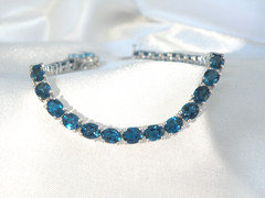 Vintage Sterling Silver 925 Natural Heated London Blue Topaz Tennis Bracelet