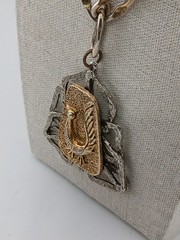 RARE SIGNED ART TWO TONE Brutalist hammered bird design pendant necklace