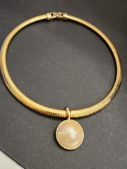 Vintage Marvella Omega Chain Necklace faux pearl Gold Tone Signed 80’s