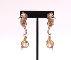 Lunch At The Ritz Seahorse Earrings Dangle Drop Pierced Vintage 90’s Jeweled