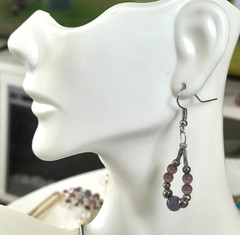 VTG Artisan Silver Tone Violet Purple Glass Necklace, Bracelet, Earrings Set