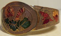 Cloisonné Flower Butterfly Bangle Bracelet Women’s 7.75” Enamel Vintage Style