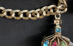 Rare Barclay Rhinestone Charm Bracelet Earrings Crown King Queen Costume Jewelry