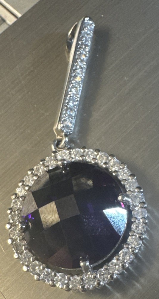 NWOT Pendant 925 Silver Stamped CZ’s Natural Amethyst Design Piece Dazzling!