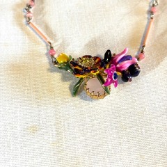 Les Nereides Paris Enamel Floral Necklace Hand Painted French Designer 19″
