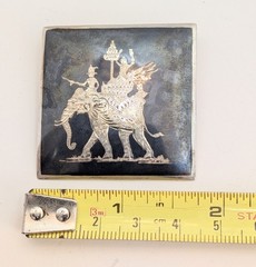1930s Siam Sterling Elephant Brooch Niello 1 5/8″ Vintage C-Clasp Silver 14.5 gr