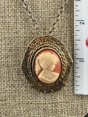 Vintage Gold-Tone Peri Cameo Pendant/Brooch Necklace 23″