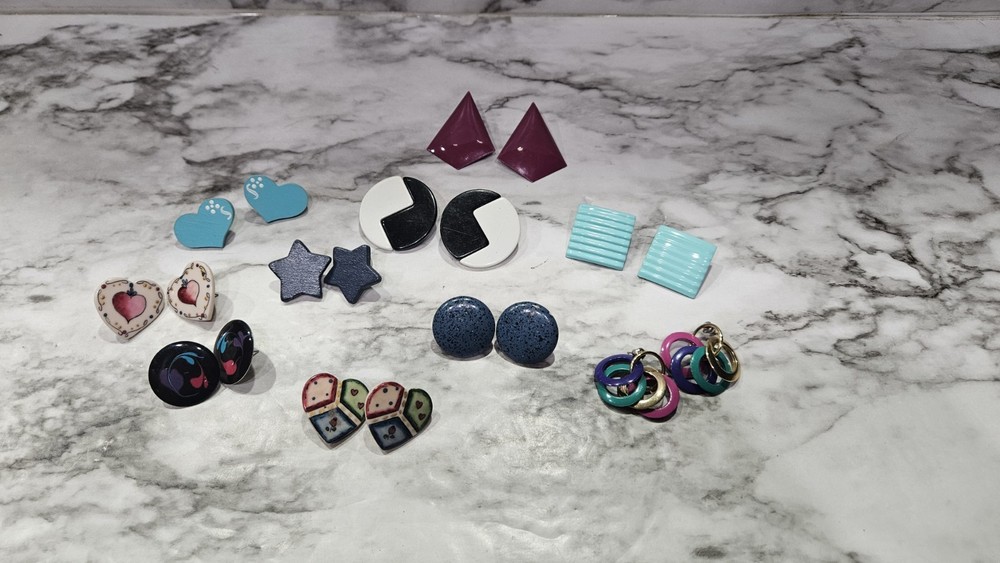 Vintage Lot of Pierced Earrings from 1980s & 1990s, Unbranded Lot of 11