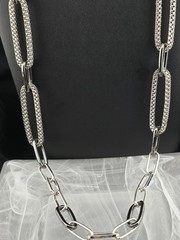 Graziano Signed Chunky Silver Tone Chain Necklace Mixed Link Statement 36″ – 39″