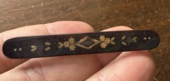 Antique Victorian French Jet Mourning Brooch Black Glass Bar Pin Gothic Memento
