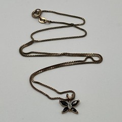 Vintage Gold Vermeil Sterling Silver Black Onyx Butterfly Necklace 18″ 2.8g