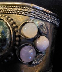 Vtg Large Silver-tone Cuff Bracelet With Large Semi-precious Stones 2″ Wide…