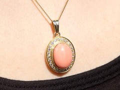 Vintage 9.27 Ct Coral and 0.80 Ct Diamond 18k Yellow Gold Pendant Circa 1960