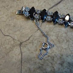 VINTAGE B. DAVID JET BLACK MARQUIS & ROUND RHINESTONE BRACELET 6.5″