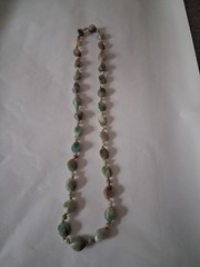 Vintage Mother of Pearl Beaded Necklace 30″ Single Strand Green Tones