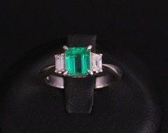 0.96ct GIA Colombian Untreated No Oil Emerald & Diamond Platinum Ring Size 5.75