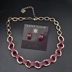 Anne Klein Gold Tone Pink Faux Snake Skin Necklace Earrings Set