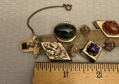 Victorian Revival Bracelet Mesh Jeweled Slide Charms Faux Gems Bold Statement