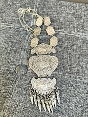 Vintage Bohemian Gothic Art Silver Alloy Pressed Metal Faux Blue Turquoise