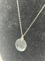 Vintage Faceted Cut Clear Crystal Round Pendant on 18″ Sterling Chain 2G
