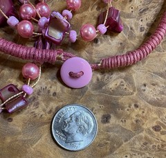 Vintage Handmade Necklace Pearl Dyed Agate Triple Strand Necklace Button Close