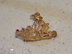 Lovely Woman Gardening Brooch with Rhinestone Flowers