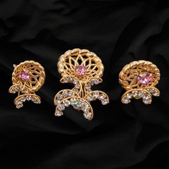 Vtg M&S Pink Gold Filled 1/20 12k Pink Rhinestone Brooch Earrings Pin Set