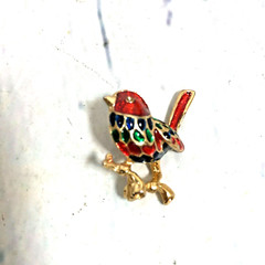 Bird Brooch Pin Gold Tone Enameled Red Blue Green Fashion Estate Jewelry – 1.25″