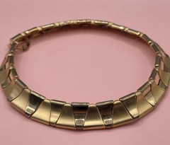 Vintage Brushed Goldtone Choker Statement Architectural structural link 80s 90s