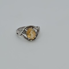 Vintage Citrine Ring Diamond Accents 925 Sterling Silver Size 5 FREE $HIPPING!!
