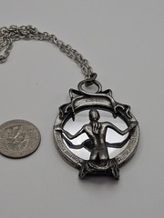 Vintage Alchemy Gothic Speculum Scull Lady Mirrored Pendant Necklace Pewter