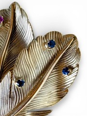 Vintage 14k Gold Feather & Gemstone Brooch/Pin SIGNED 8.9grams eBay GIA Verified