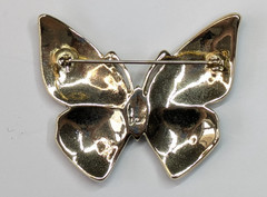 VTG Liz Claiborne Green Enamel Blue Rhinestone Butterfly Statement Brooch Pin