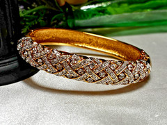 Rare Glamorous Swarovski Pave Crystal Crisscrossed Weave Pattern Bangle Bracelet