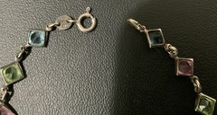 VTG ITALIAN STERLING SILVER BRACELET BEZEL SET MULTI COLOR GLASS STONES 7”