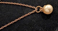 Vintage Long Gold Tone Chain, Drop Faux Pearl Pendant