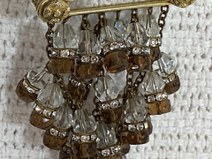Unique Chandelier Dangle w Clear Rhinestones and Brown & Clear Crystals Brooch