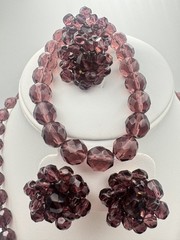 VTG Purple Bead Necklace Bracelet Pierced and Clip On Earrings