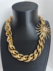 Vintage Les Bernard Gold Tone Chunky Choker Necklace 16″ + SC Brooch | Video