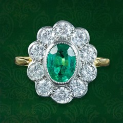 2.90 Ct Natural Emerald Art Deco Vintage Engagement Ring 14K Yellow Gold Over