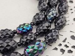 Signed W Germany Black Thermoset Lucite AB Spike Bead Waterfall Bib Necklace
