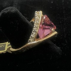 Vintage 18K GE Gold Plated Pink Austrian Crystal & Clear Accents Ring sz 7