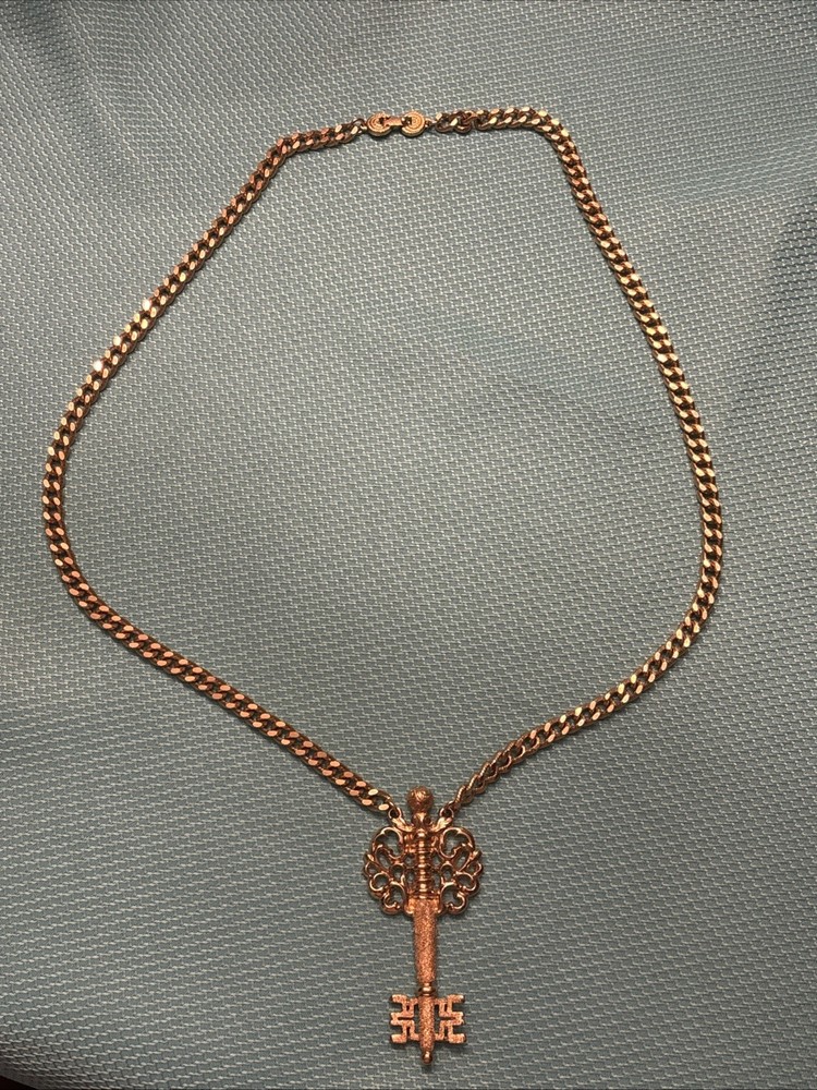Vintage 1968 Golden Key Series MONET Gold Skeleton Key Necklace!