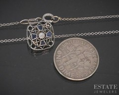 Antique Art Deco Platinum & 14k Diamond & Blue Sapphire Necklace 2.4g p15472